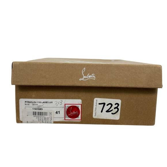 Christian Louboutin Lame Lux Pyraclou 110 Denim Wedge Sandal Blue Size 41 - Picture 12 of 12